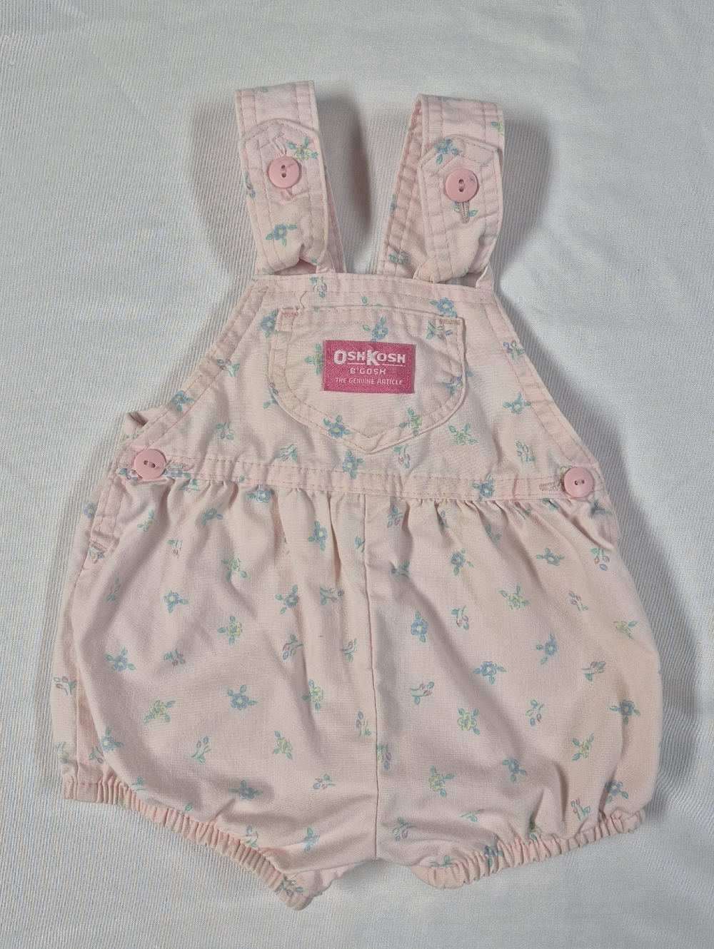 Vintage Oshkosh Bgosh Light Pink Floral Bubble Overalls Baby Girl 6-9 Months